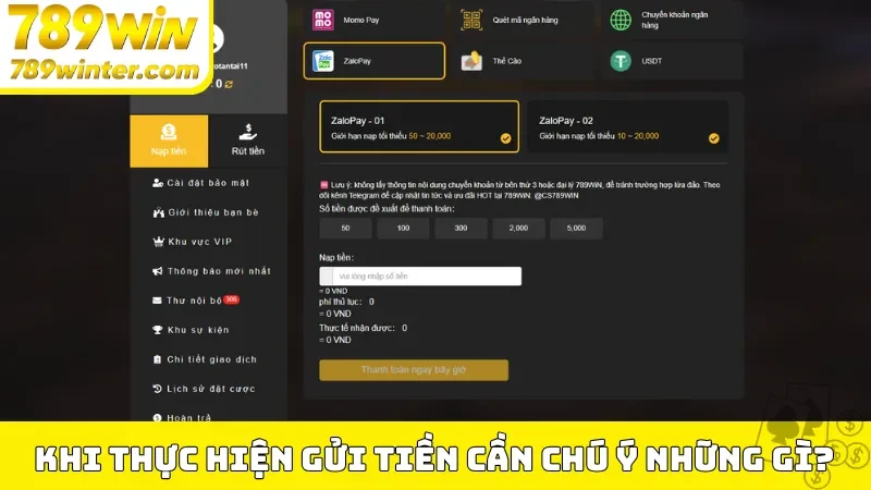 Khi thực hiện gửi tiền cần chú ý những gì?